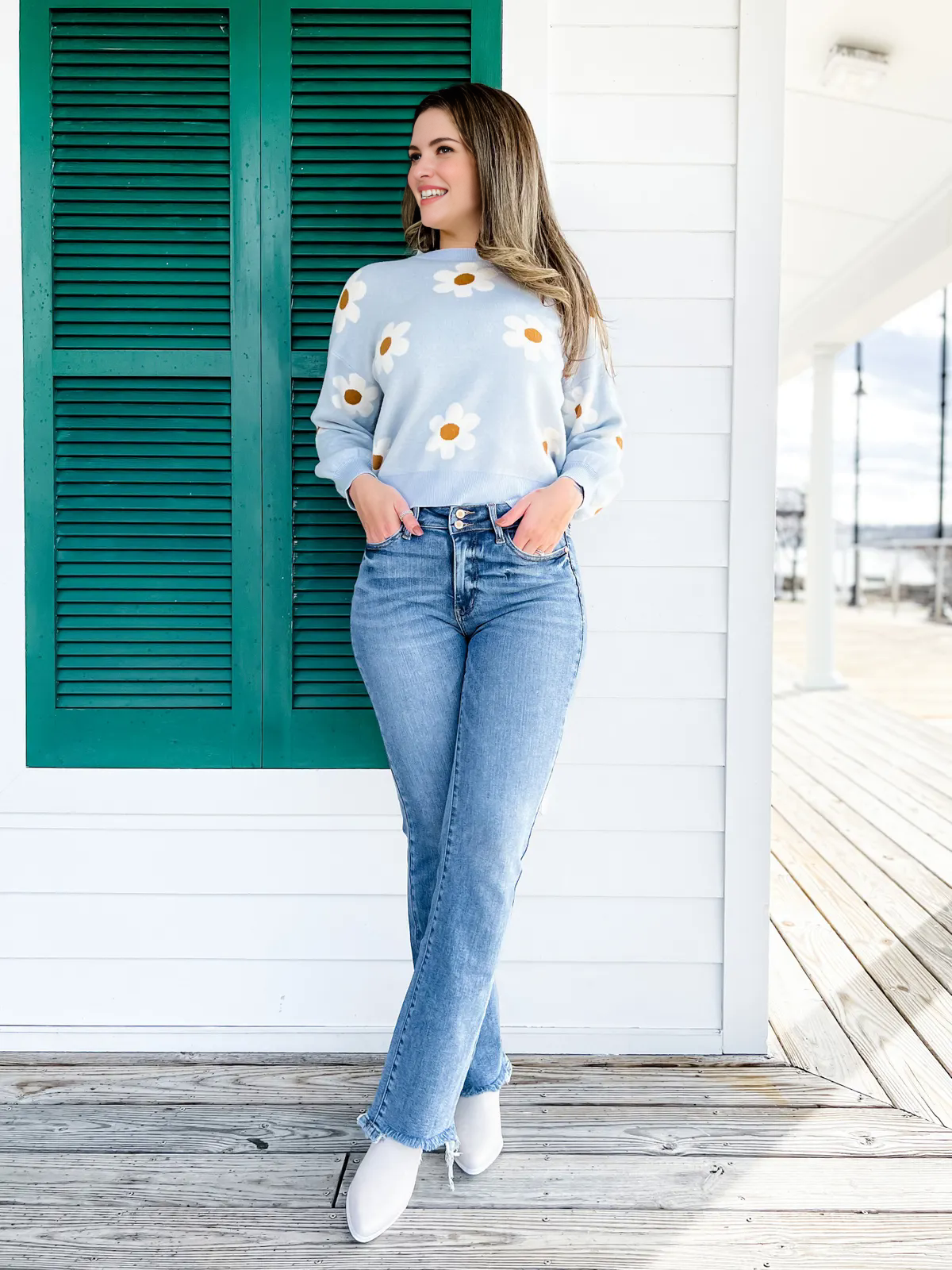 Vintage Double Button Frayed Hem Bootcut Jeans (Buy 2 Free Shipping)