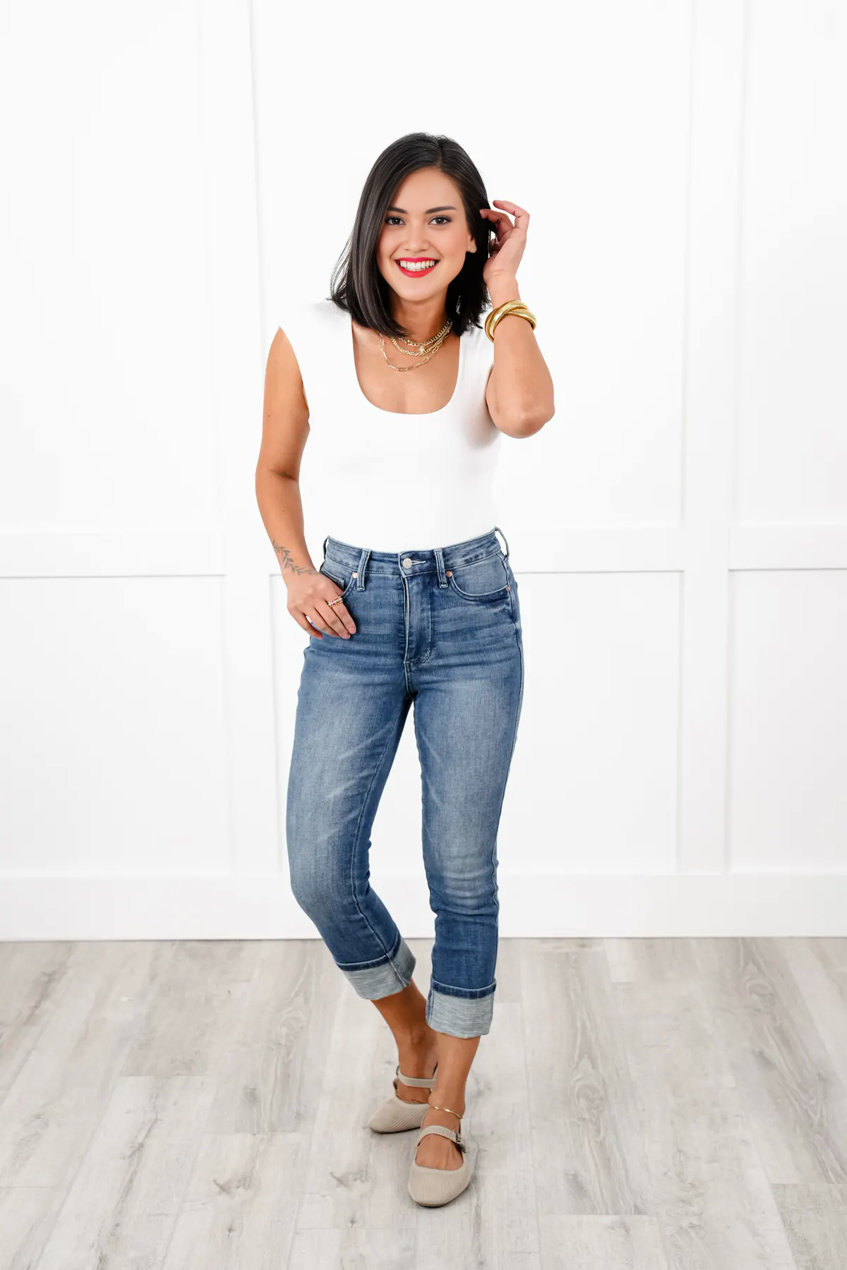 Tummy Control Cuffed Capri Jeans (Buy 2 Free Shipping)