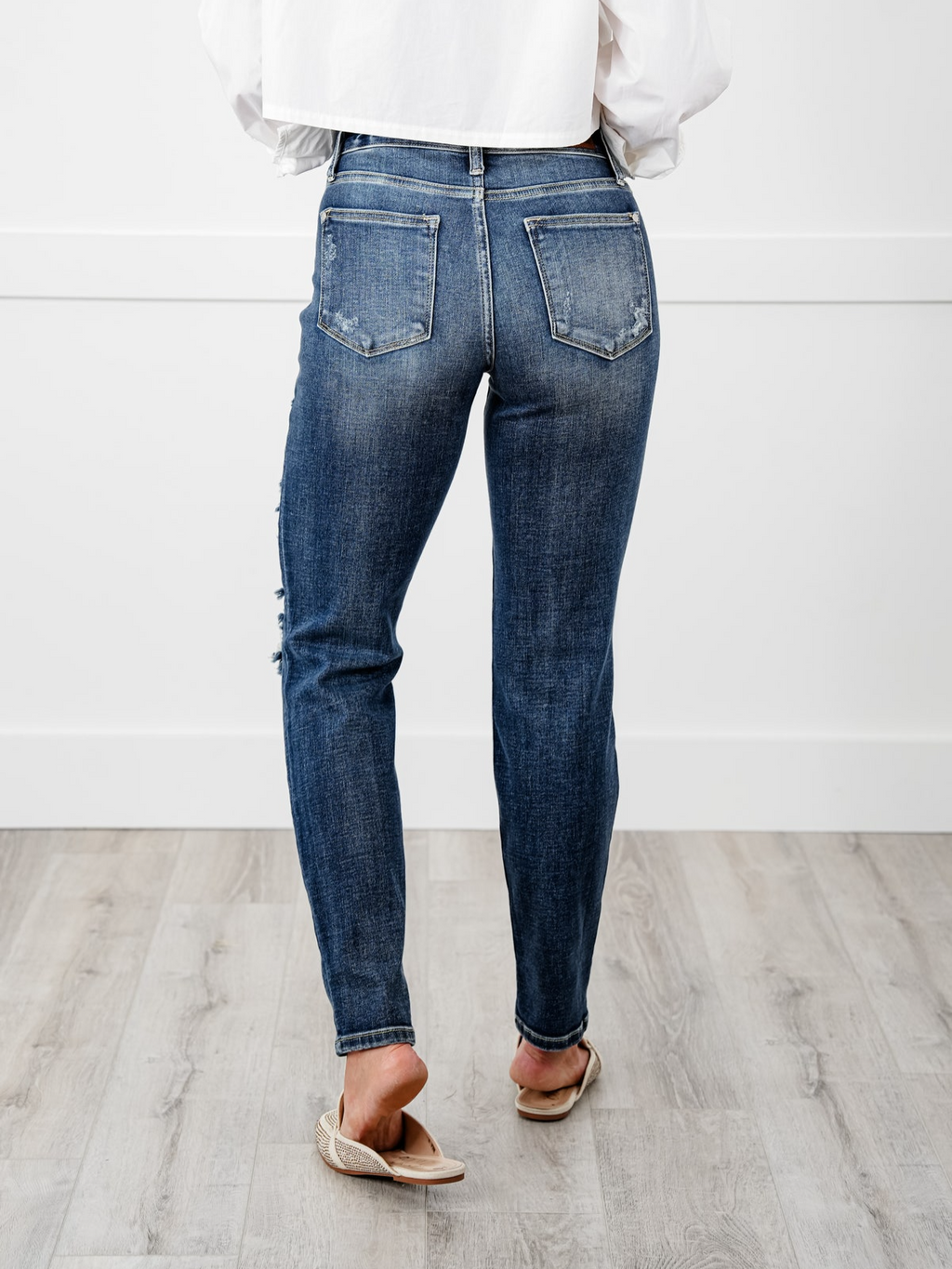 Tummy Control Distressed Cuffed Boyfriend Jeans (Buy 2 Free Shipping)