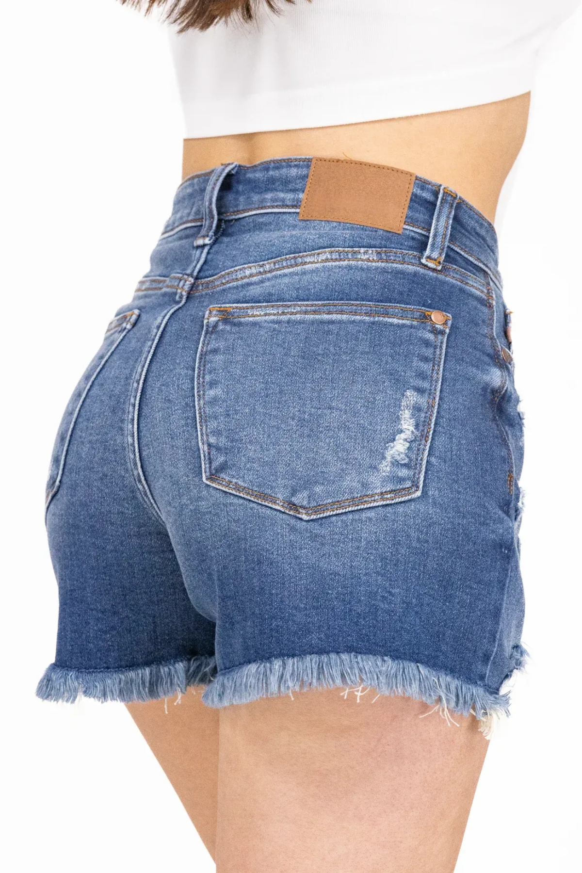 Tummy Control Adjustable Button Distressed Shorts (Buy 2 Free Shipping)