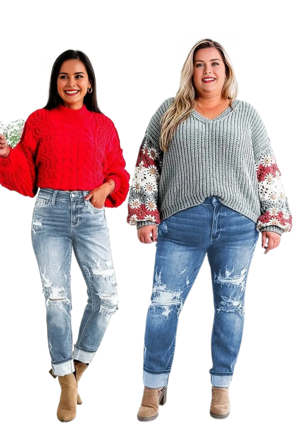 Tummy Control Distressed Cuffed Boyfriend Jeans (Buy 2 Free Shipping)