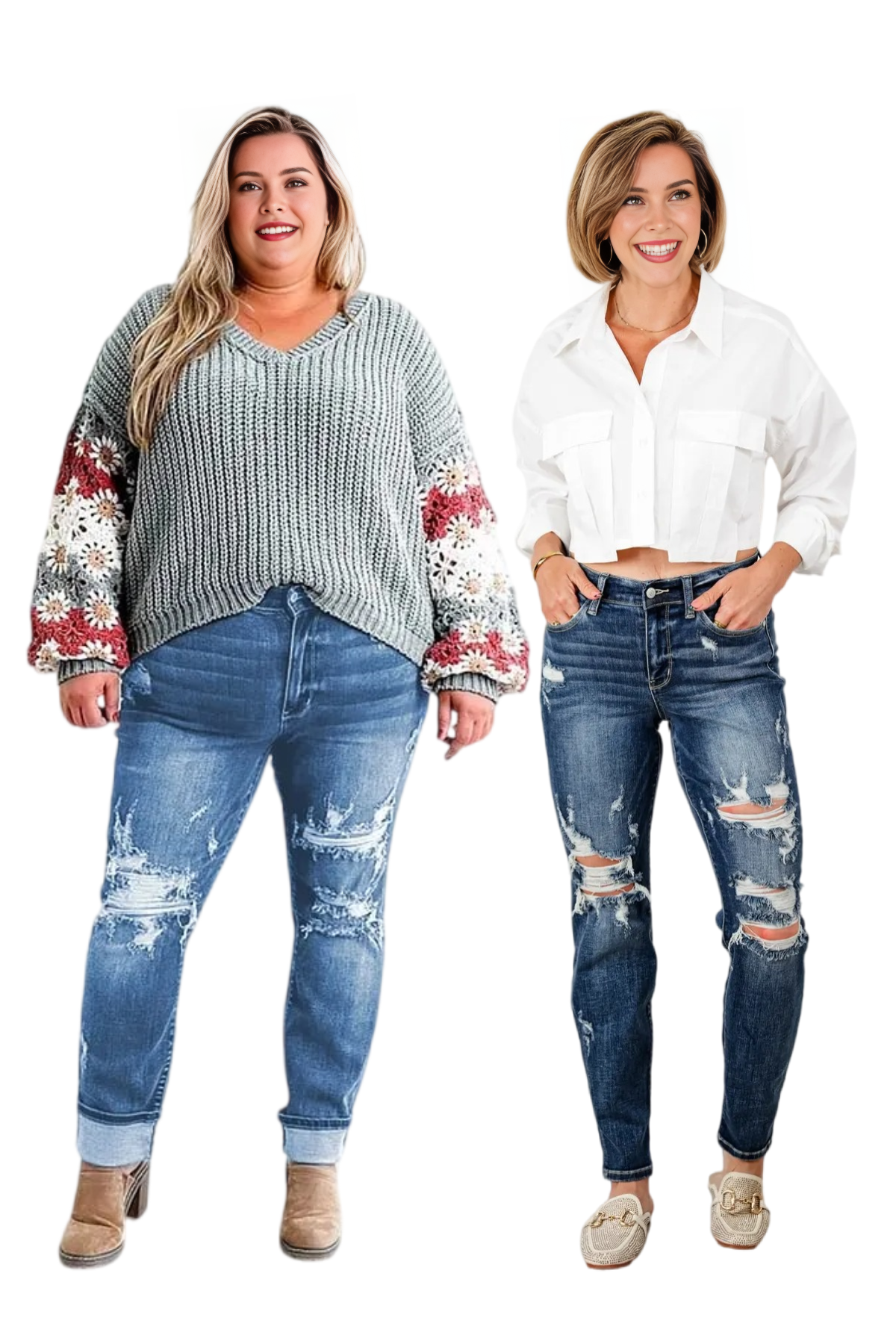 Tummy Control Distressed Cuffed Boyfriend Jeans (Buy 2 Free Shipping)