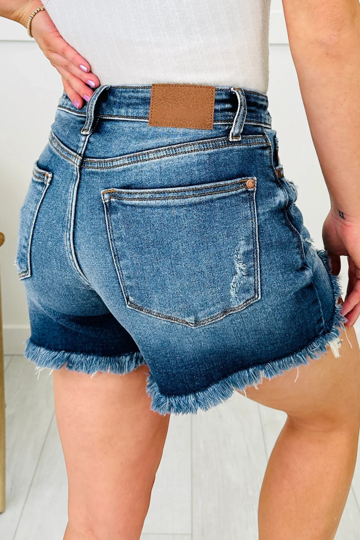 Tummy Control Adjustable Button Distressed Shorts (Buy 2 Free Shipping)