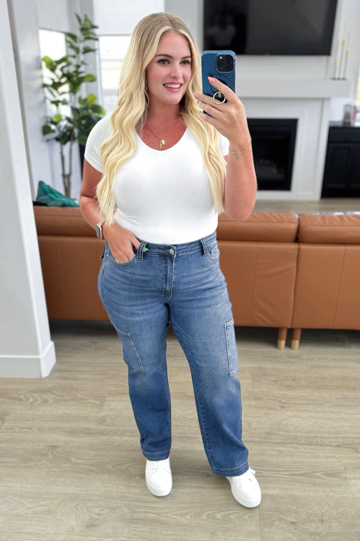 Tummy Control High Rise Cargo Wide Leg Jeans (Buy 2 Free Shipping)