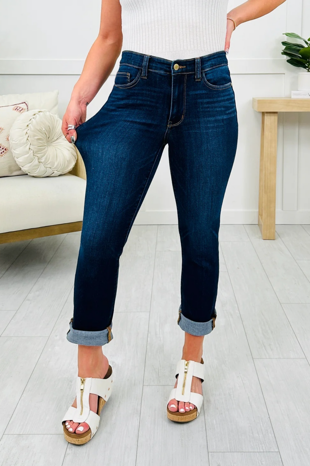 Tummy Control Cuffed Capri Jeans (Buy 2 Free Shipping)